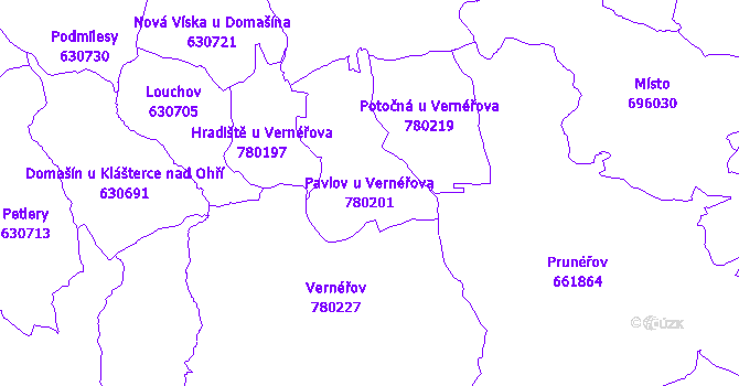 Katastrální mapa Pavlov u Vernéřova