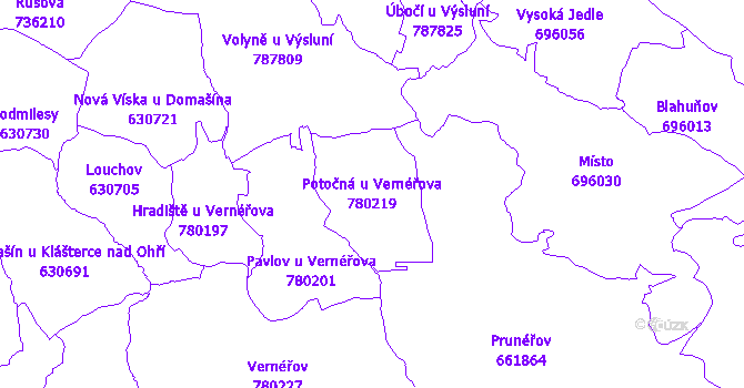 Katastrální mapa Potočná u Vernéřova - přehledová mapa katastrálního území