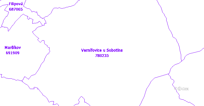 Katastrální mapa Vernířovice u Sobotína - přehledová mapa katastrálního území