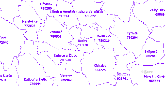 Katastrální mapa Budov - přehledová mapa katastrálního území