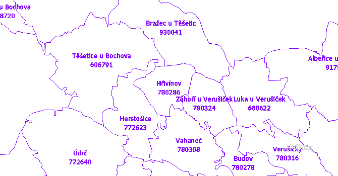 Katastrální mapa Hřivínov - přehledová mapa katastrálního území