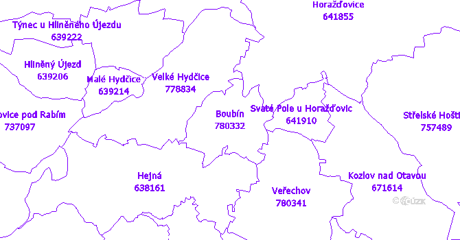 Katastrální mapa Boubín - přehledová mapa katastrálního území