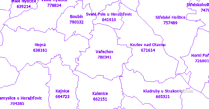 Katastrální mapa Veřechov - přehledová mapa katastrálního území