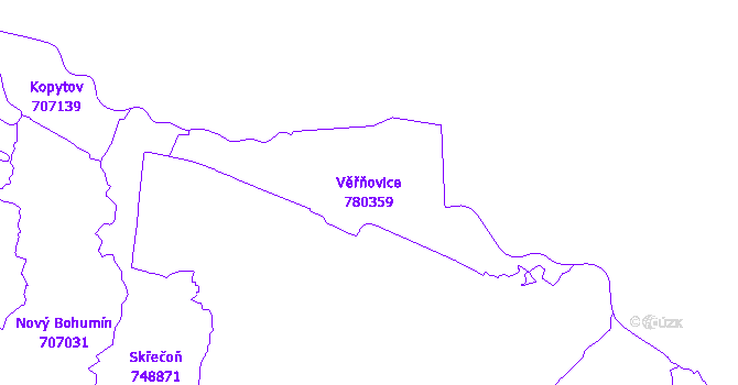 Katastrální mapa Věřňovice - přehledová mapa katastrálního území