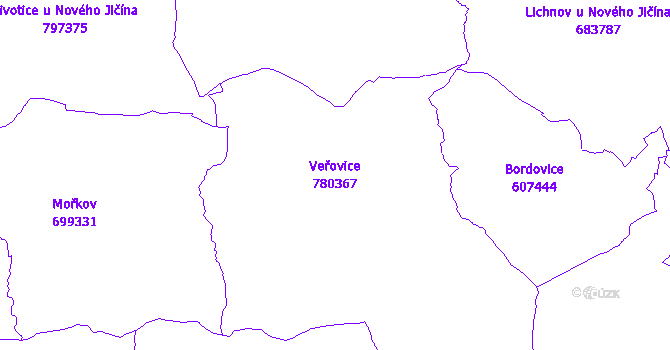 Katastrální mapa Veřovice - přehledová mapa katastrálního území