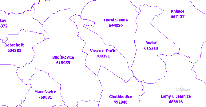Katastrální mapa Vesce u Dačic - přehledová mapa katastrálního území