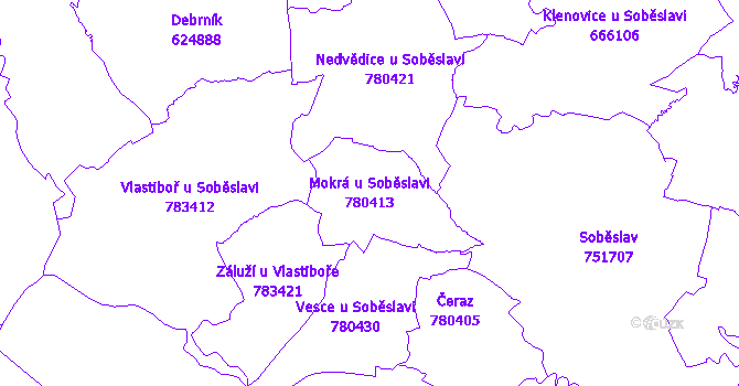 Katastrální mapa Mokrá u Soběslavi - přehledová mapa katastrálního území