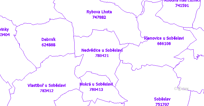 Katastrální mapa Nedvědice u Soběslavi - přehledová mapa katastrálního území