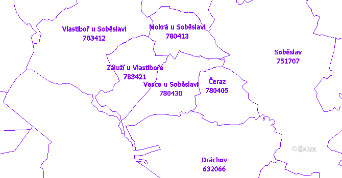 Katastrální mapa Vesce u Soběslavi - přehledová mapa katastrálního území