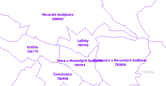 Katastrální mapa Lažínky - přehledová mapa katastrálního území