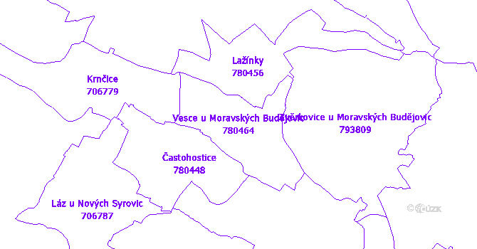 Katastrální mapa Vesce u Moravských Budějovic - přehledová mapa katastrálního území