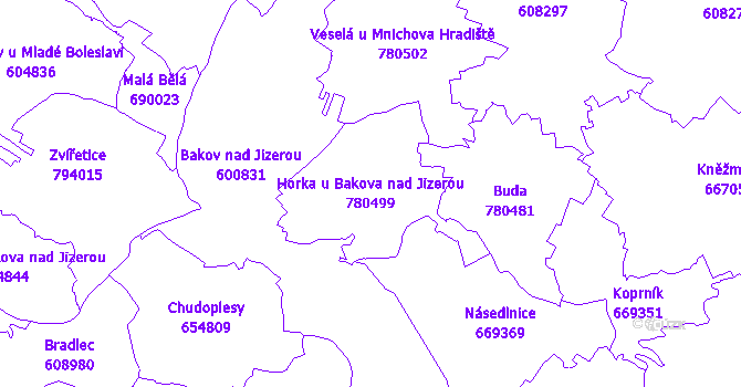 Katastrální mapa Horka u Bakova nad Jizerou