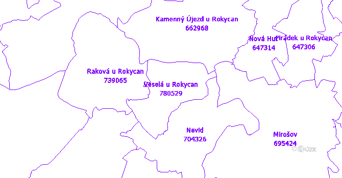 Katastrální mapa Veselá u Rokycan - přehledová mapa katastrálního území