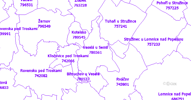 Katastrální mapa Veselá u Semil - přehledová mapa katastrálního území