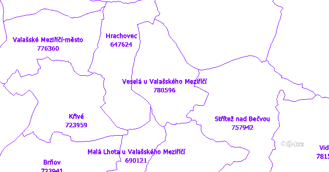 Katastrální mapa Veselá u Valašského Meziříčí - přehledová mapa katastrálního území
