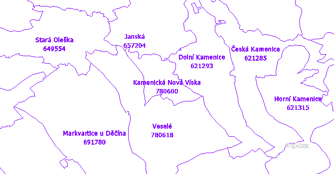 Katastrální mapa Kamenická Nová Víska
