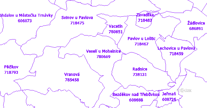 Katastrální mapa Veselí u Mohelnice - přehledová mapa katastrálního území