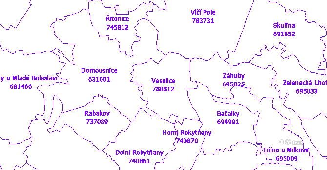 Katastrální mapa Veselice - přehledová mapa katastrálního území
