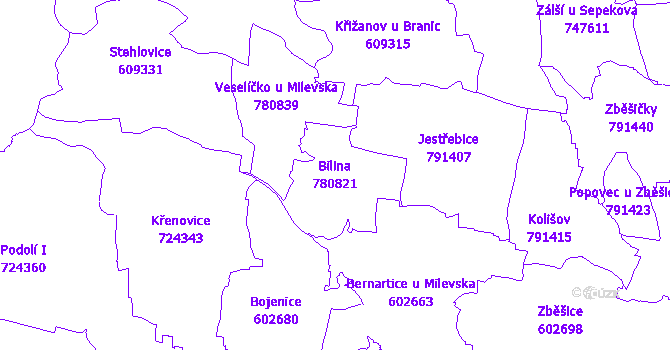 Katastrální mapa Bilina - přehledová mapa katastrálního území