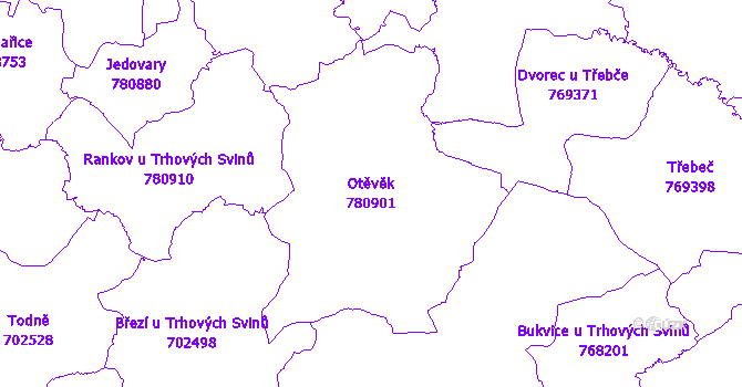 Katastrální mapa Otěvěk - přehledová mapa katastrálního území