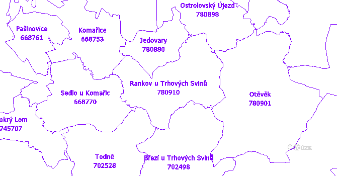 Katastrální mapa Rankov u Trhových Svinů - přehledová mapa katastrálního území