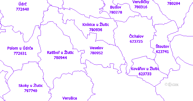 Katastrální mapa Veselov - přehledová mapa katastrálního území