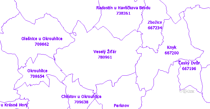 Katastrální mapa Veselý Žďár - přehledová mapa katastrálního území