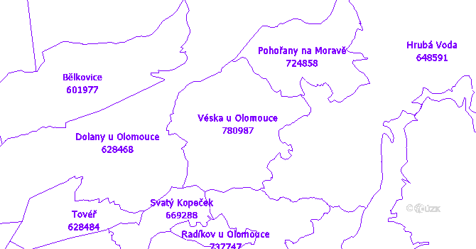 Katastrální mapa Véska u Olomouce