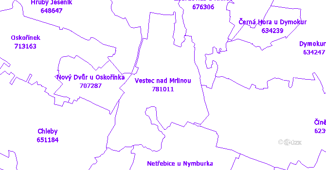 Katastrální mapa Vestec nad Mrlinou - přehledová mapa katastrálního území