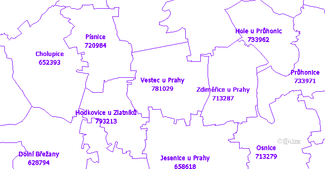 Katastrální mapa Vestec u Prahy - přehledová mapa katastrálního území