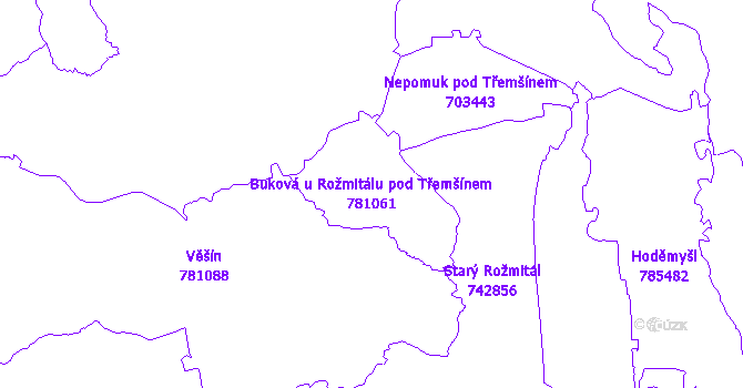 Katastrální mapa Buková u Rožmitálu pod Třemšínem - přehledová mapa katastrálního území