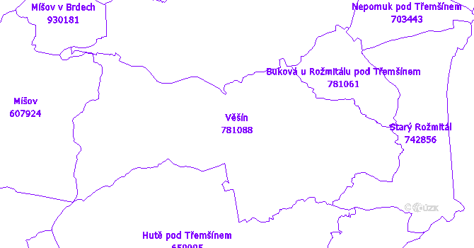 Katastrální mapa Věšín