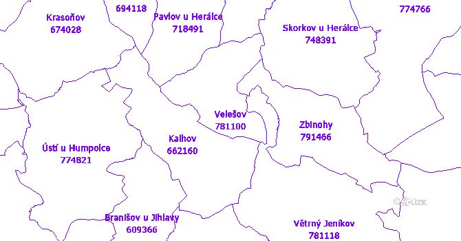 Katastrální mapa Velešov - přehledová mapa katastrálního území