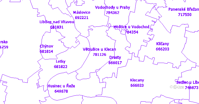 Katastrální mapa Větrušice u Klecan - přehledová mapa katastrálního území