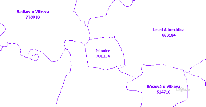 Katastrální mapa Jelenice - přehledová mapa katastrálního území