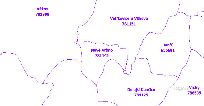 Katastrální mapa Nové Vrbno - přehledová mapa katastrálního území