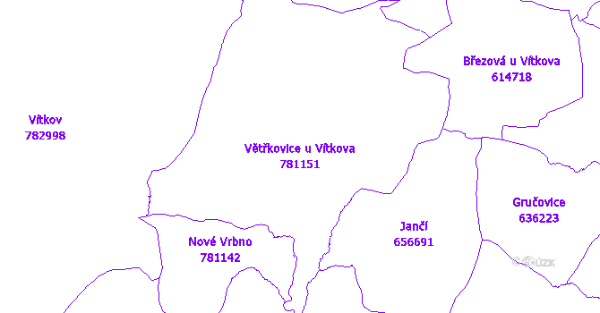 Katastrální mapa Větřkovice u Vítkova - přehledová mapa katastrálního území