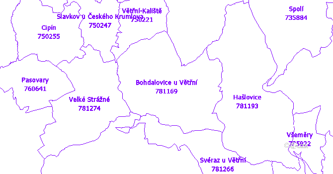 Katastrální mapa Bohdalovice u Větřní - přehledová mapa katastrálního území