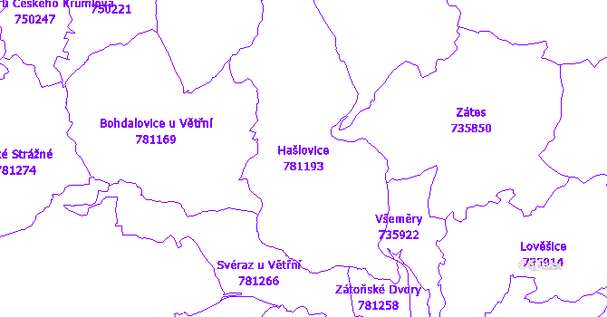Katastrální mapa Hašlovice - přehledová mapa katastrálního území