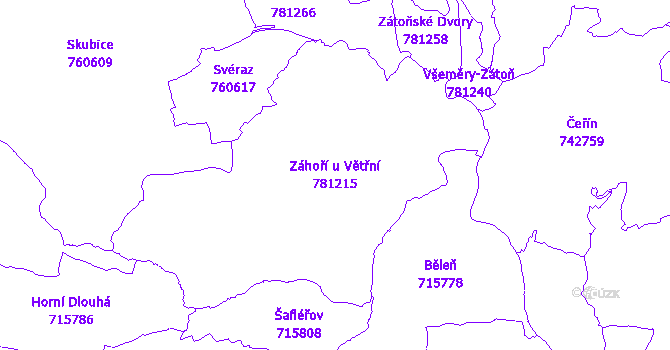 Katastrální mapa Záhoří u Větřní - přehledová mapa katastrálního území