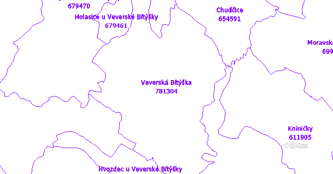 Katastrální mapa Veverská Bítýška - přehledová mapa katastrálního území