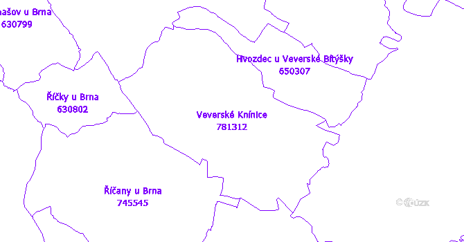 Katastrální mapa Veverské Knínice - přehledová mapa katastrálního území