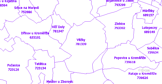 Katastrální mapa Věžky