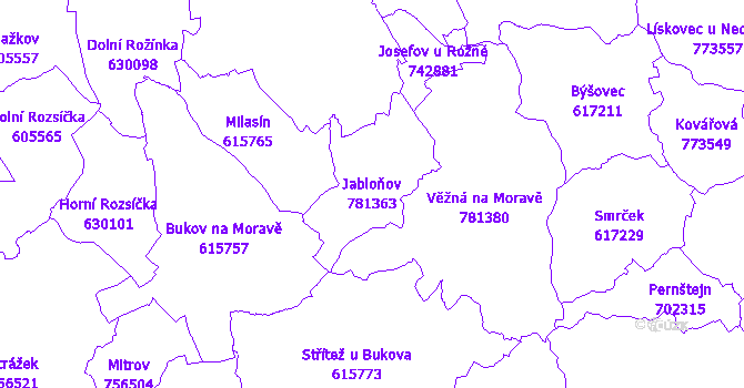 Katastrální mapa Jabloňov - přehledová mapa katastrálního území