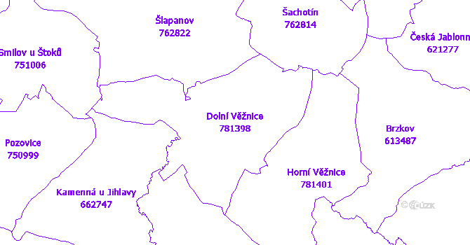 Katastrální mapa Dolní Věžnice - přehledová mapa katastrálního území