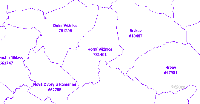 Katastrální mapa Horní Věžnice - přehledová mapa katastrálního území