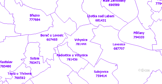 Katastrální mapa Vchynice - přehledová mapa katastrálního území