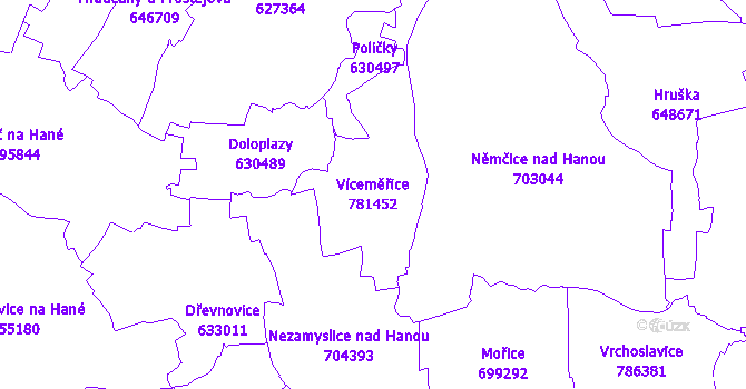 Katastrální mapa Víceměřice - přehledová mapa katastrálního území