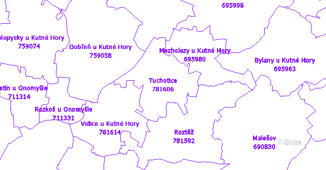 Katastrální mapa Tuchotice - přehledová mapa katastrálního území
