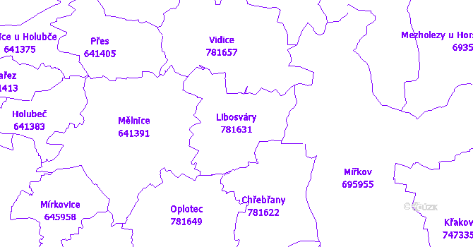 Katastrální mapa Libosváry - přehledová mapa katastrálního území
